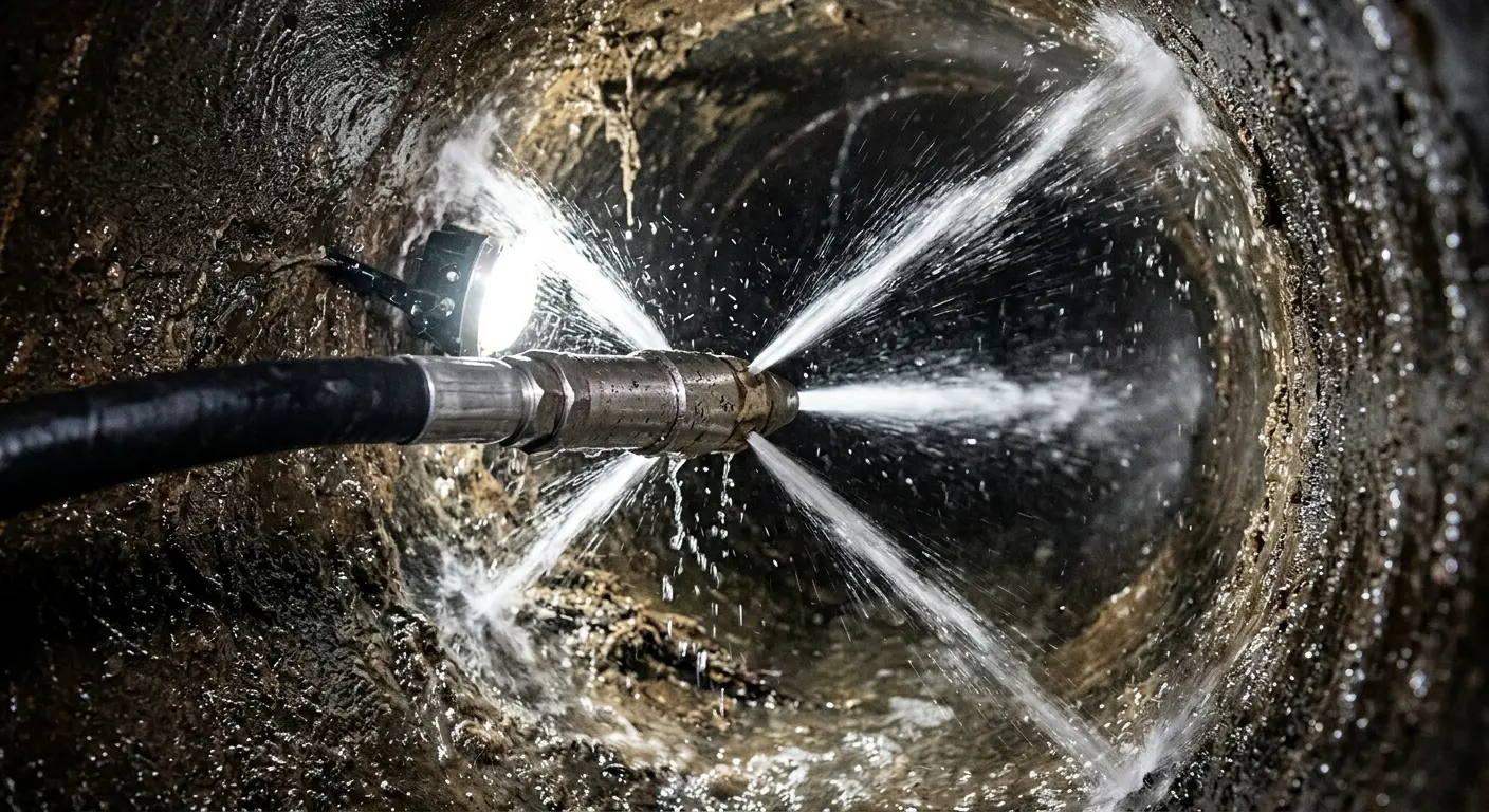 High-pressure hydro jetting nozzle cleaning sewer pipe for Storm Drain Cleaning in Midway